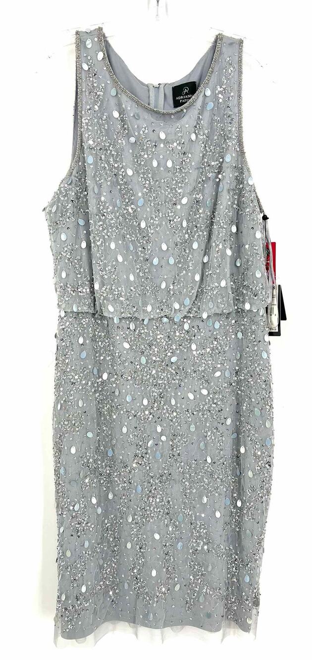 Adrianna Papell Size 14 Slate/Silver Sequined NEW Formal Wear Formal